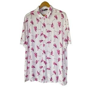 JAY JAYS Men's size XL White Pink Casual Button Down Shirt resort Flamingo Print